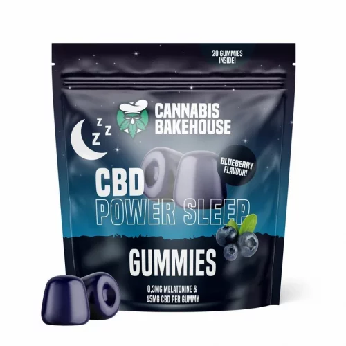 CBD Power Sleep Gummies, 20 ks x 15 mg CBD + 0,3 mg melatonínu, Cannabis Bakehouse